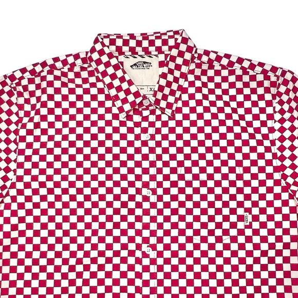Vans Off The Wall Button Up Shirt Short Sleeve Red And White Checkered New - Picture 3 of 5